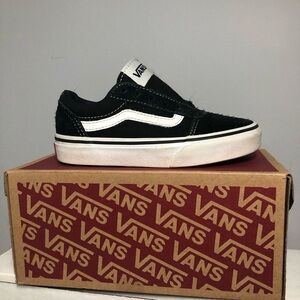 VANS Size 12 M Youth “Ward”- Black White Suede Canvas Sneakers - Needs Laces